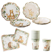 Thumbnail for Pink Woodland Baby 78 Piece Party Tableware Set (16 Guests)