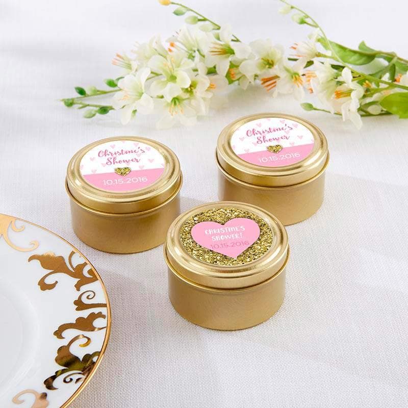 Personalized Sweet Heart Gold Round Candy Tin (Set of 12)