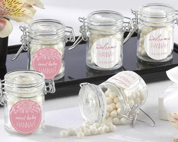 Personalized Rustic Baby Glass Favor Jars (Set of 12)