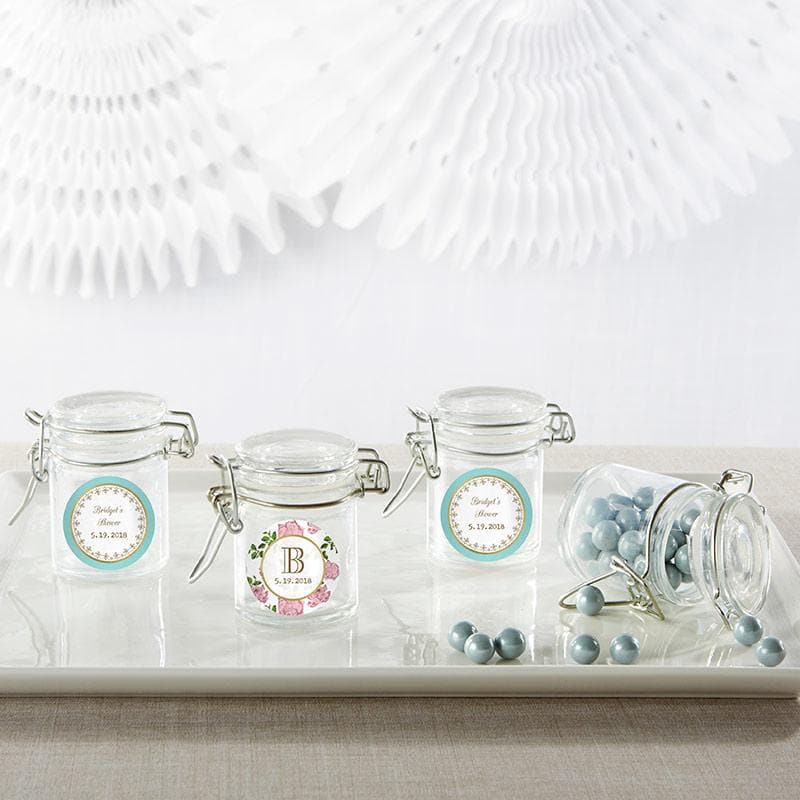 Personalized Tea Time Glass Favor Jars (Set of 12)