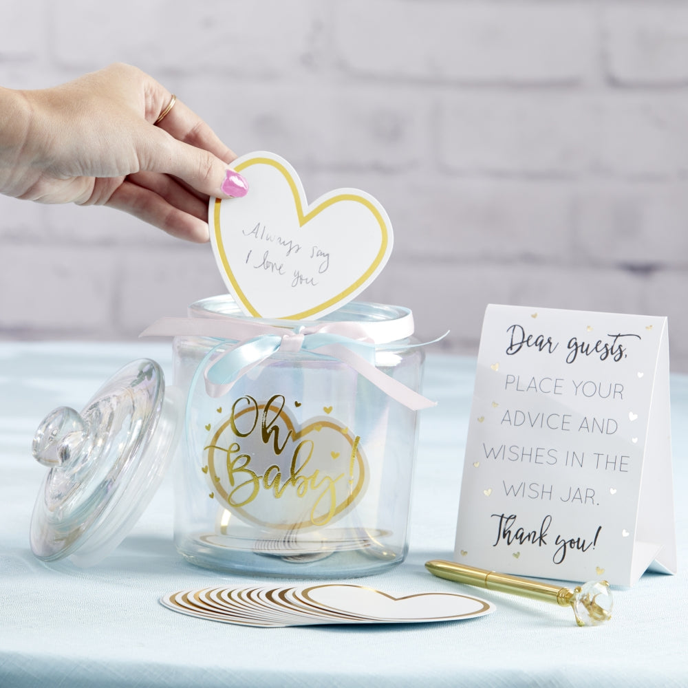 Iridescent Baby Shower Wish Jar with Heart Shaped Cards