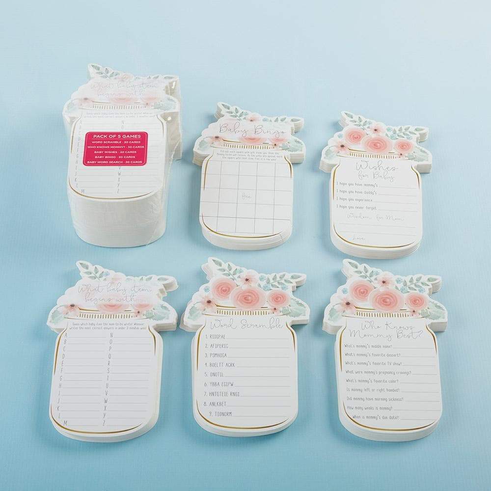 Floral Mason Jar Baby Shower 5-Pack Game Card Set (30 sheets each)