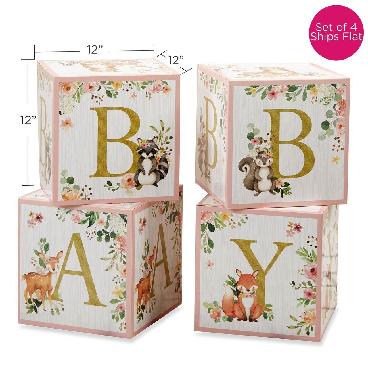 Pink Woodland Baby Block Box (Set of 4)
