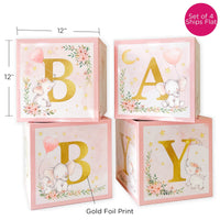 Thumbnail for Elephant Baby Shower Block Box - Pink (Set of 4)