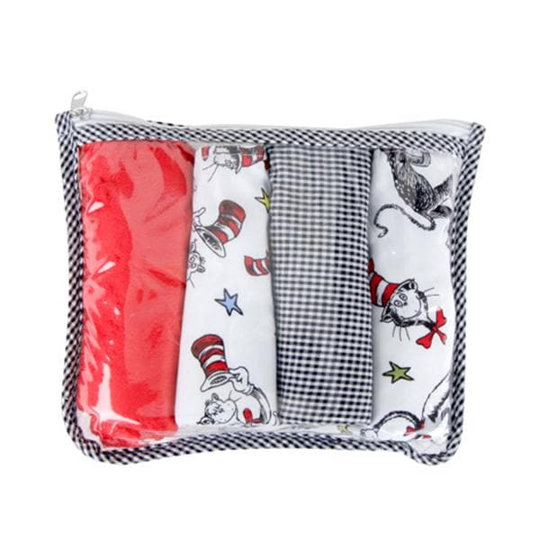 Dr. Seuss Cat In The Hat Zipper Pouch and 4 Burp Cloth Gift Set