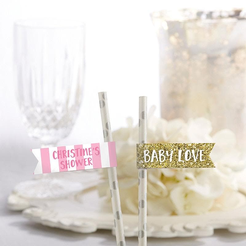 Personalized Baby Love Party Straw Flags