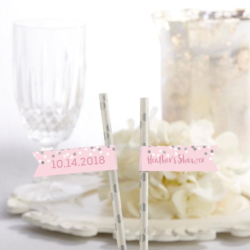 Personalized It's a Girl! Party Straw Flags