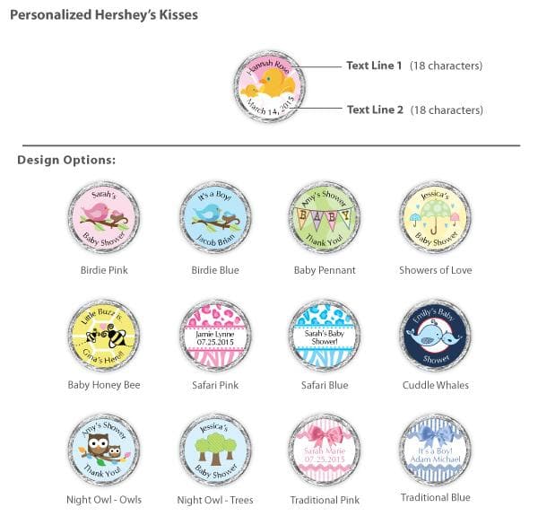Personalized Baby Colored Foil Hershey’s Kisses (Many Designs Available)