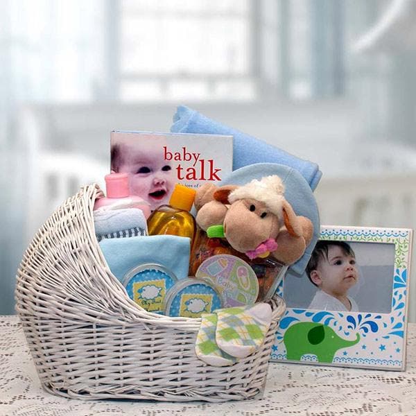 Welcome Baby Bassinet Gift Basket - Blue