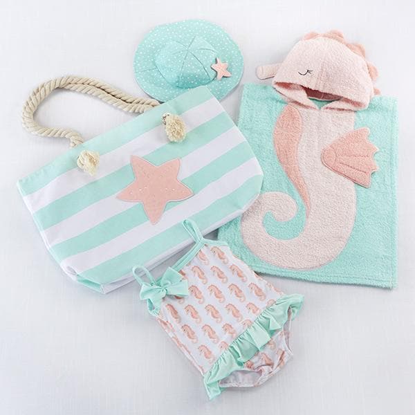 Seahorse 4-Piece Beach Gift Set with Canvas Tote for Mom