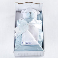 Thumbnail for Beary Sleepy Plush Plus Blanket for Baby - Blue (Personalization Available)