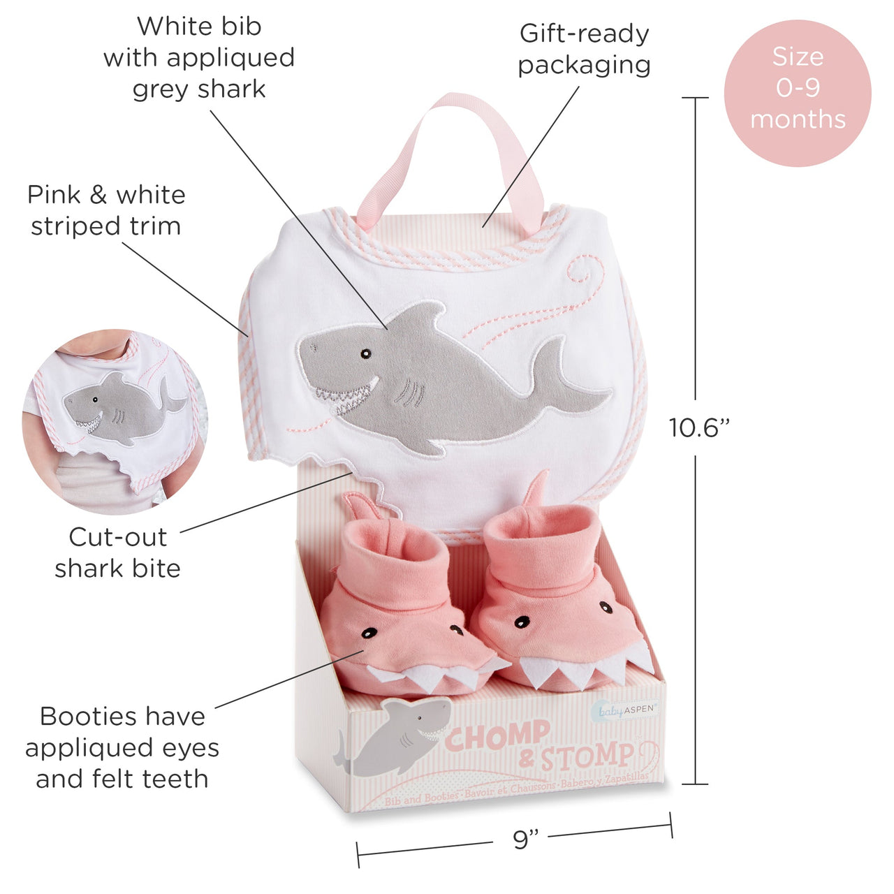 Chomp & Stomp Shark Bib & Booties Gift Set (Pink)