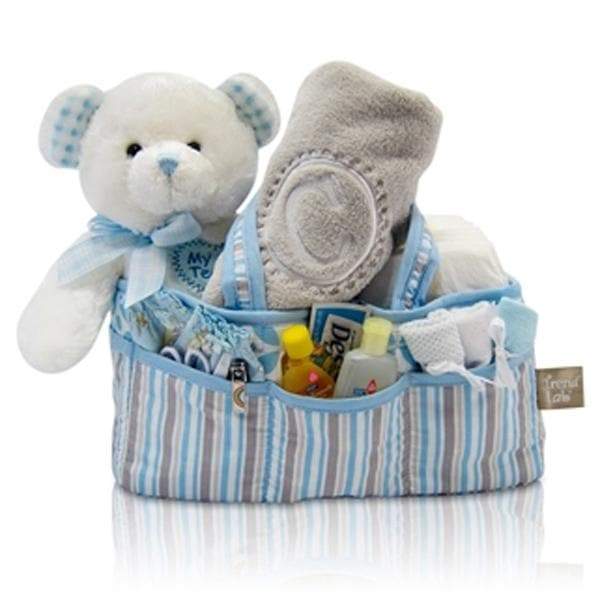 Personalized Baby Boy's First Teddy and Diaper Caddy