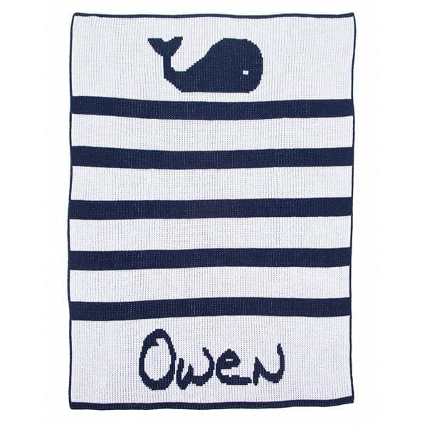 Personalized Whales & Stripes Stroller Blanket (Many Colors Available)