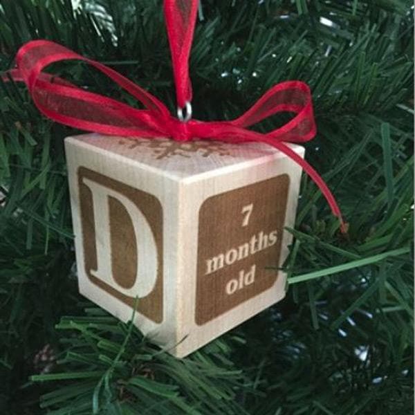 Personalized Baby's First Christmas Ornament Block