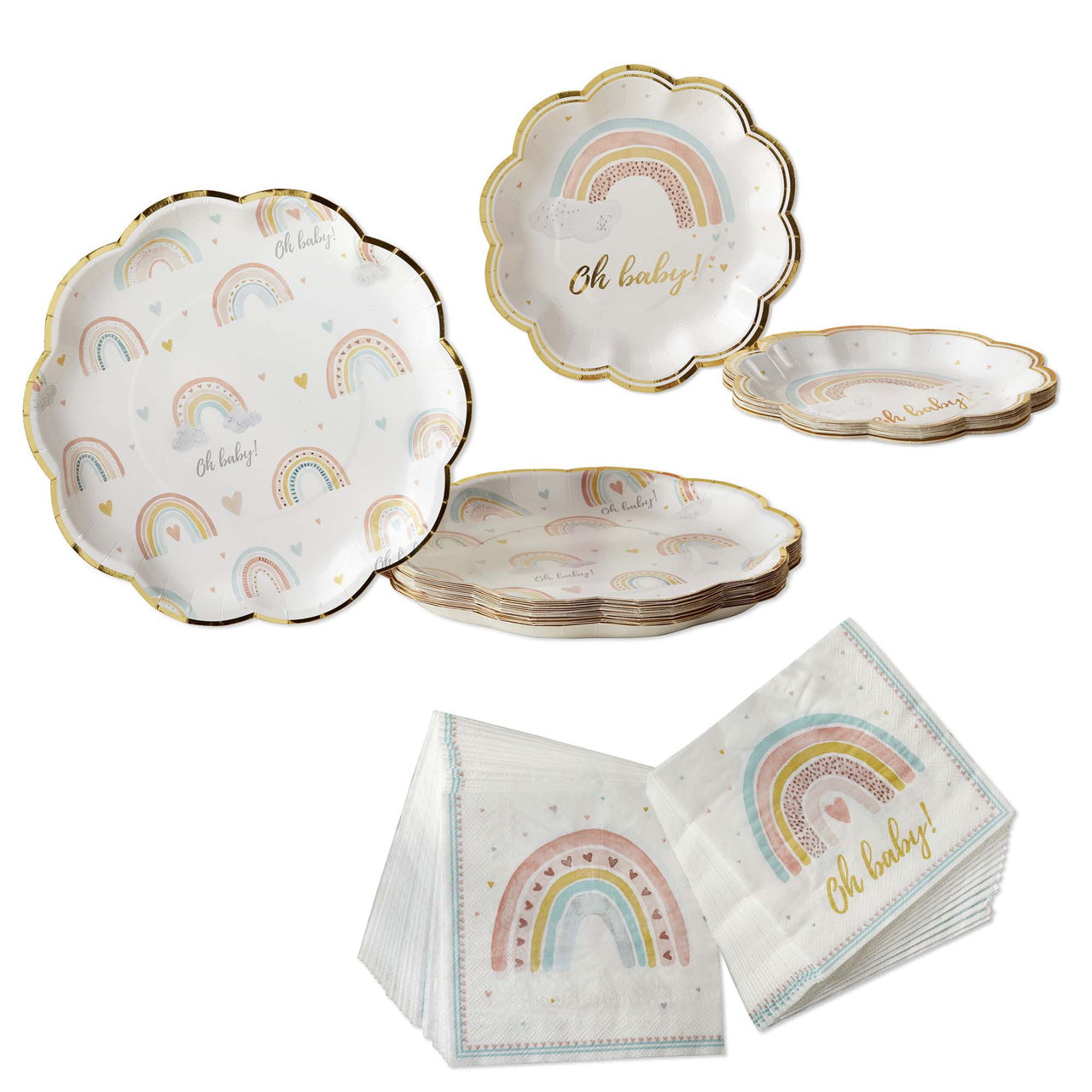 Boho Rainbow Baby 62 Piece Party Tableware Set (16 Guests)