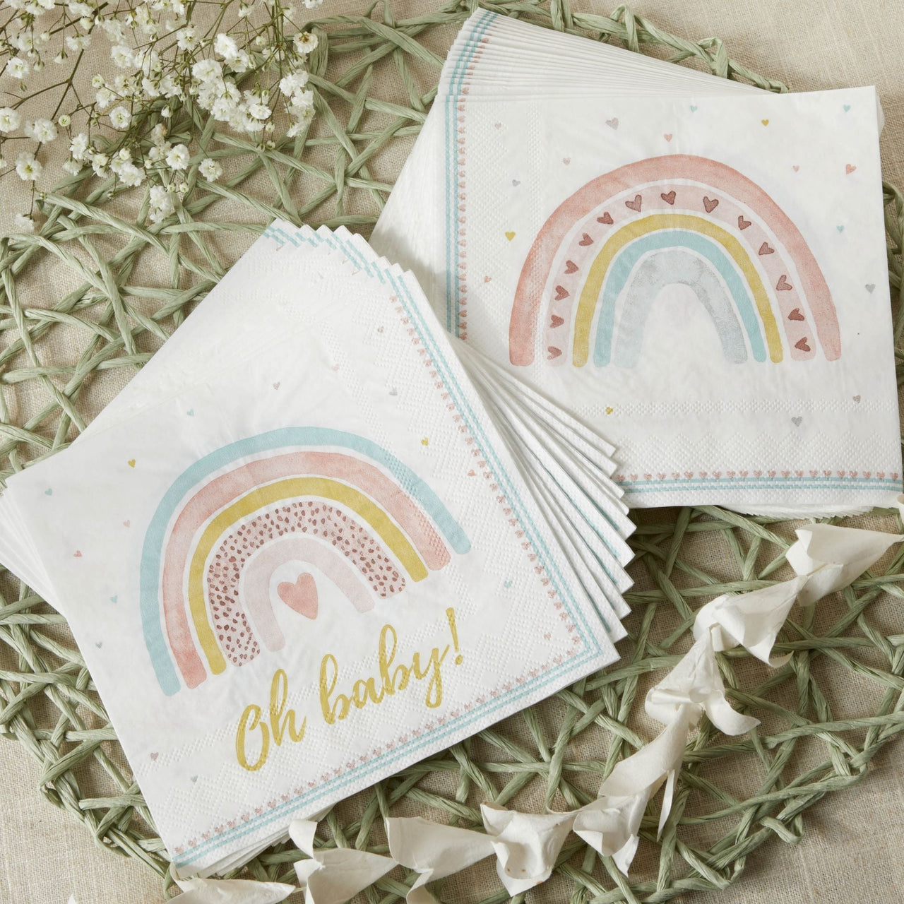 Boho Rainbow Baby 62 Piece Party Tableware Set (16 Guests)
