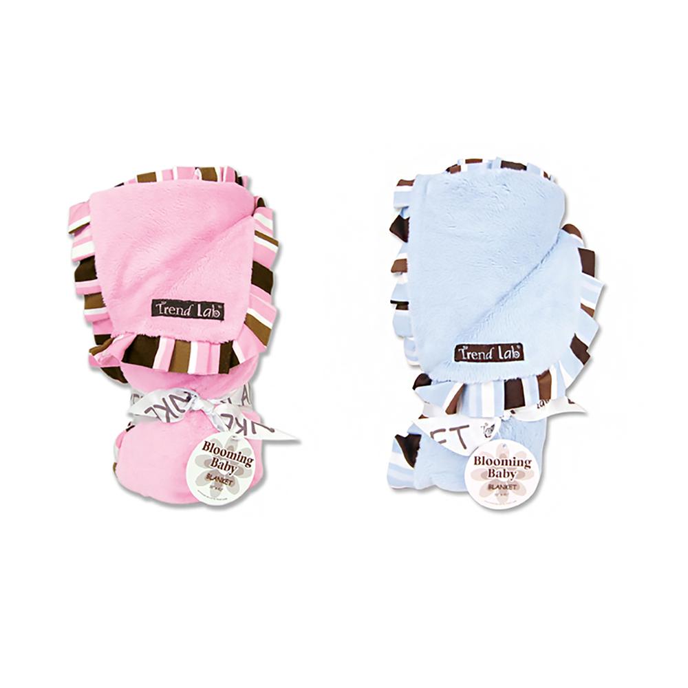 Velour Receiving Blankets with Satin Ruffle Stripe Trim (Pink or Blue)