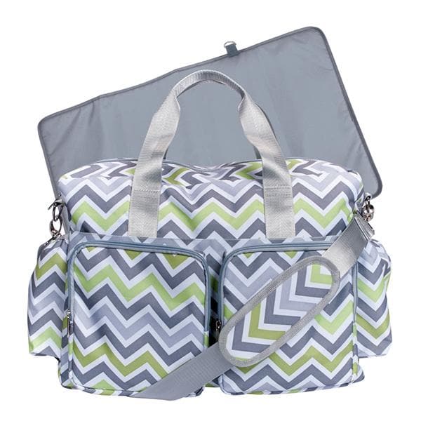 Green, Gray, and White Chevron Deluxe Diaper Bag
