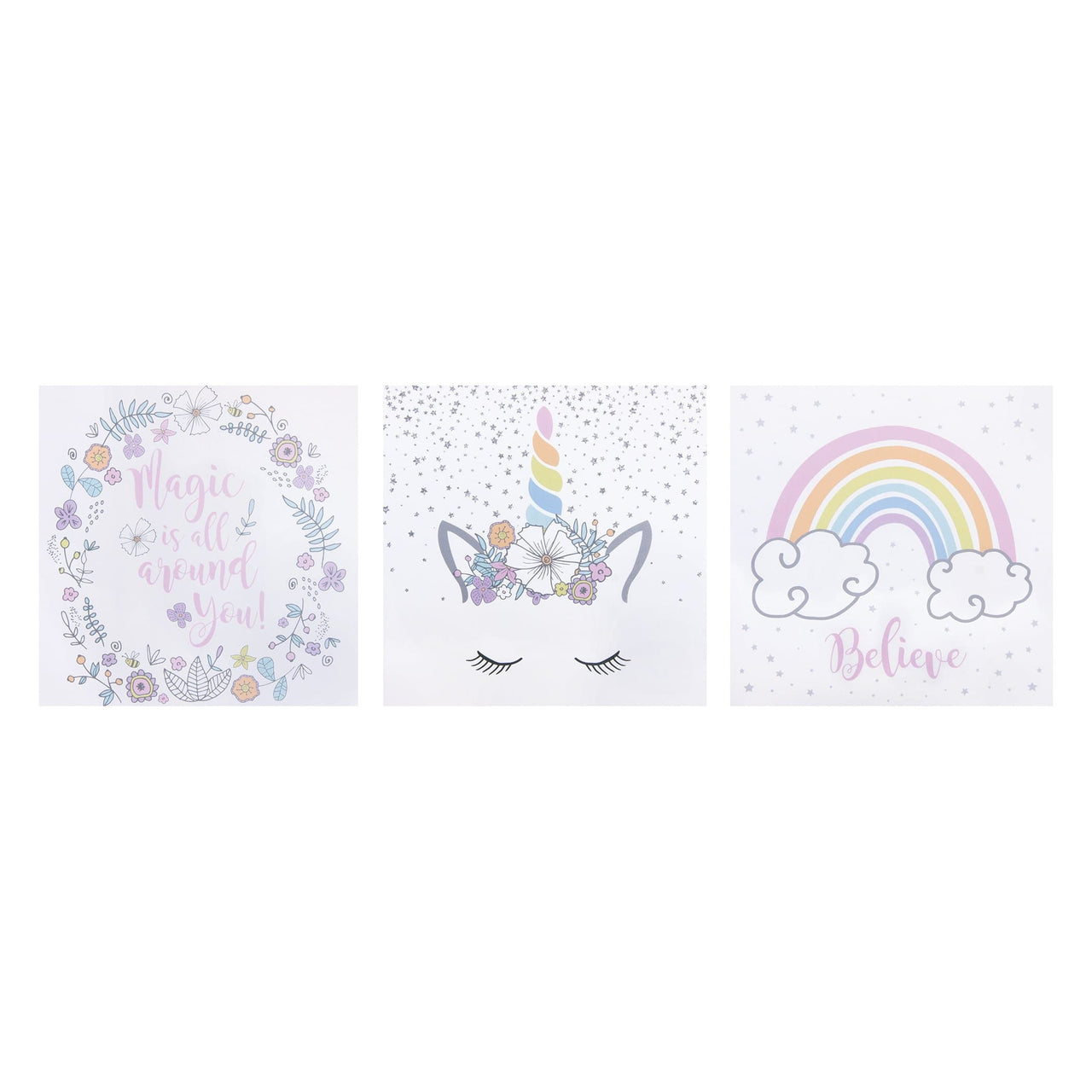 Rainbow Unicorns 3-Pack Canvas Wall Art
