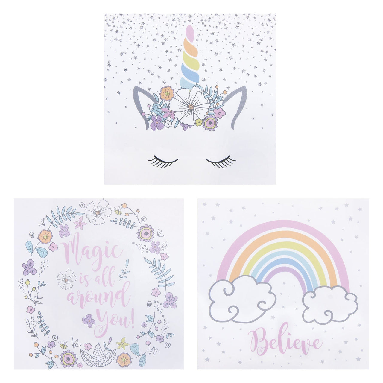 Rainbow Unicorns 3-Pack Canvas Wall Art