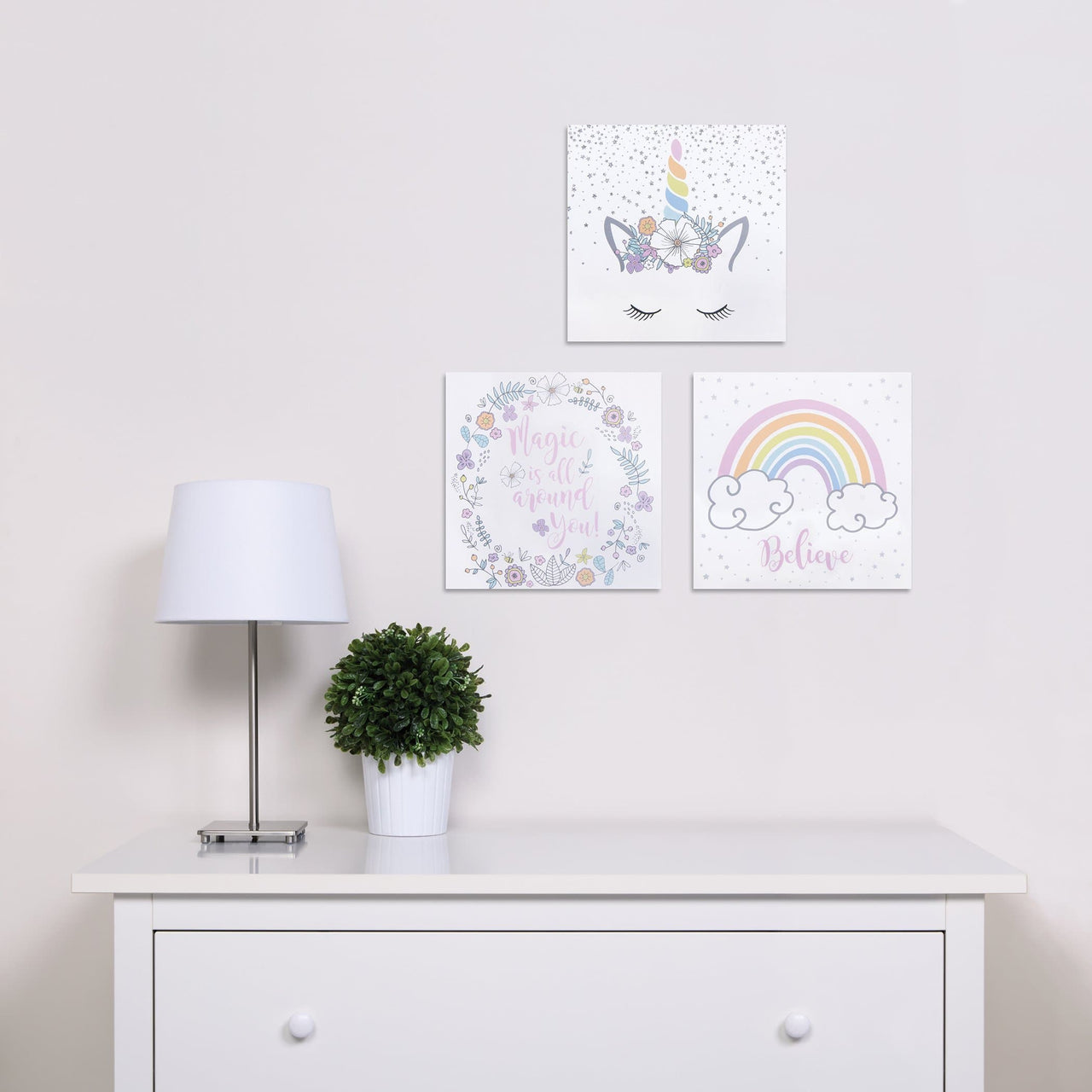 Rainbow Unicorns 3-Pack Canvas Wall Art