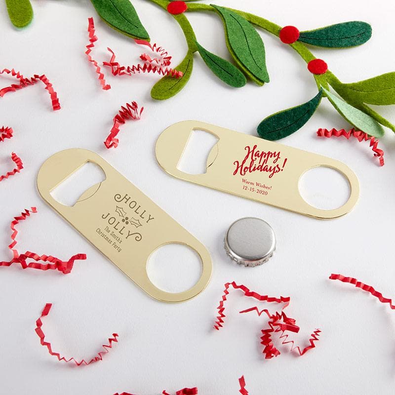 Personalized Holiday Gold Oblong Bottle Opener