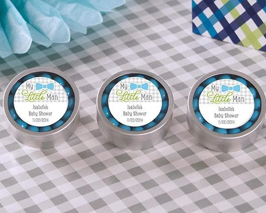 My Little Man Personalized Silver Round Candy Tin (Set of 12)