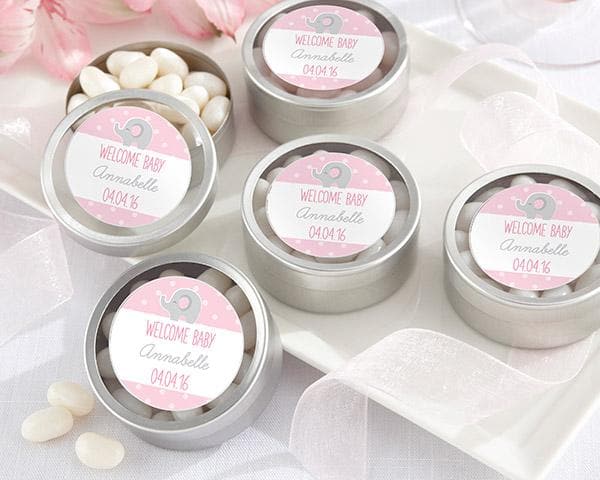 Personalized Little Peanut Elephant Silver Round Candy Tin (Set of 12)