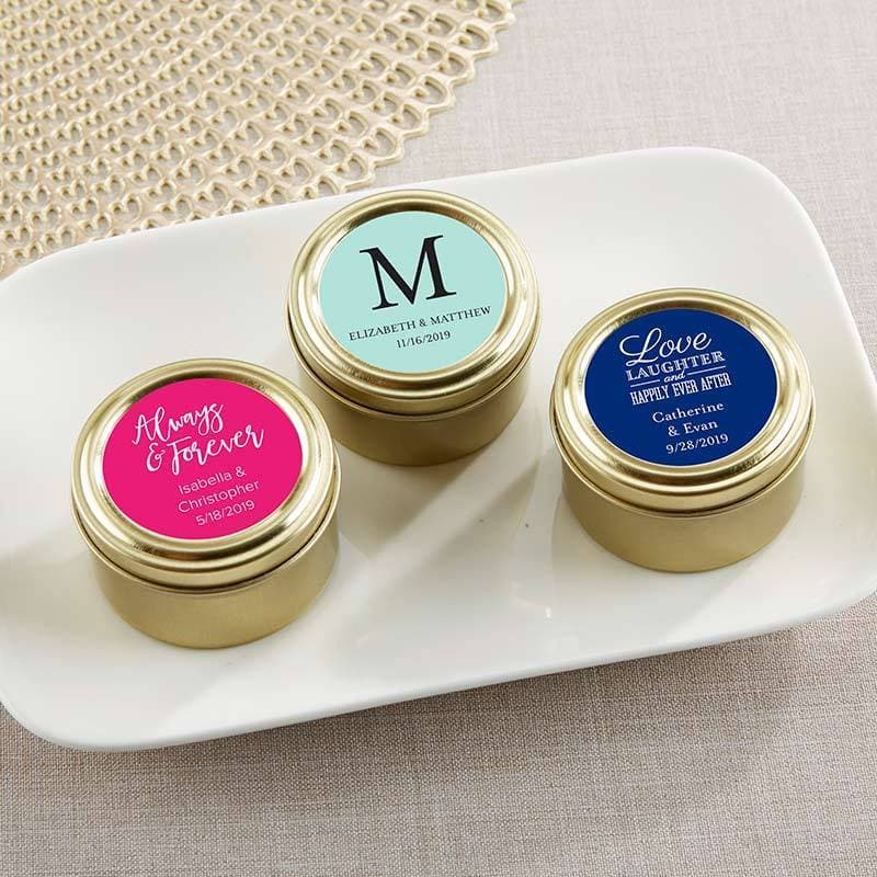 Personalized Baby Shower Gold Round Candy Tin (Set of 12)