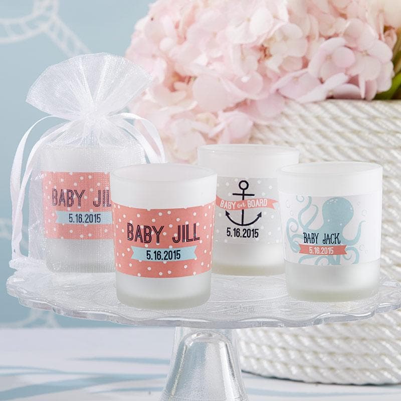 Personalized Nautical Baby Themed Frosted Glass Votive