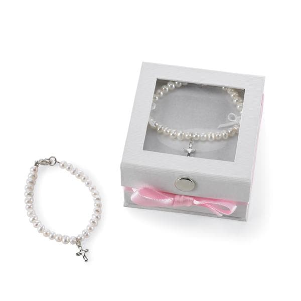 Cultured Pearl Bracelet with Silver Cross