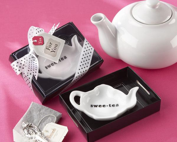 Swee-Tea Ceramic Tea-Bag Caddy in Black & White Serving-Tray Gift Box