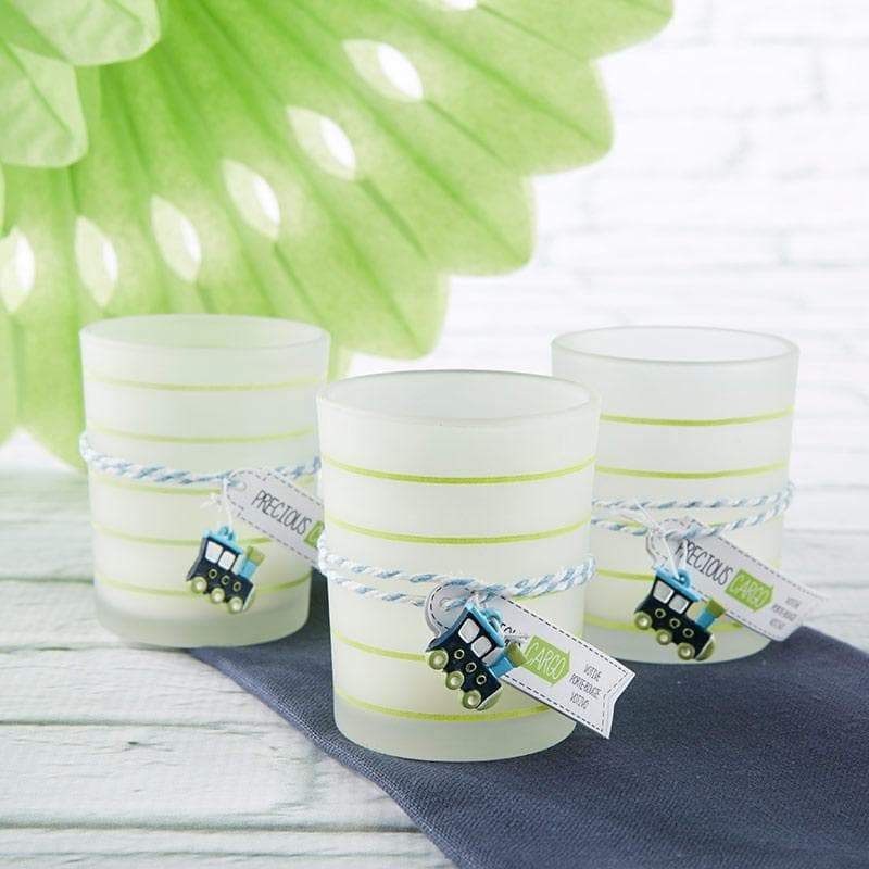 Precious Cargo Frosted Glass Tea Light Holder With Train Charm (Set of 4)