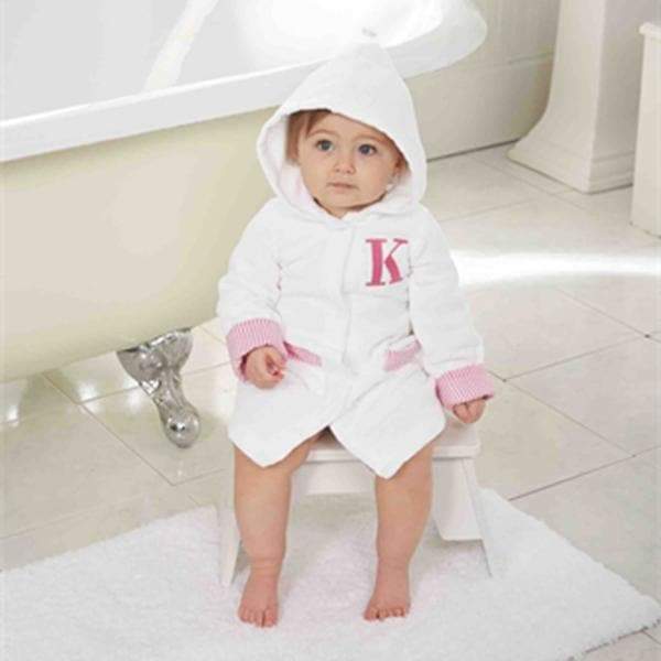 Initial Pink and White Terry Cloth Robe (Many Options Available)