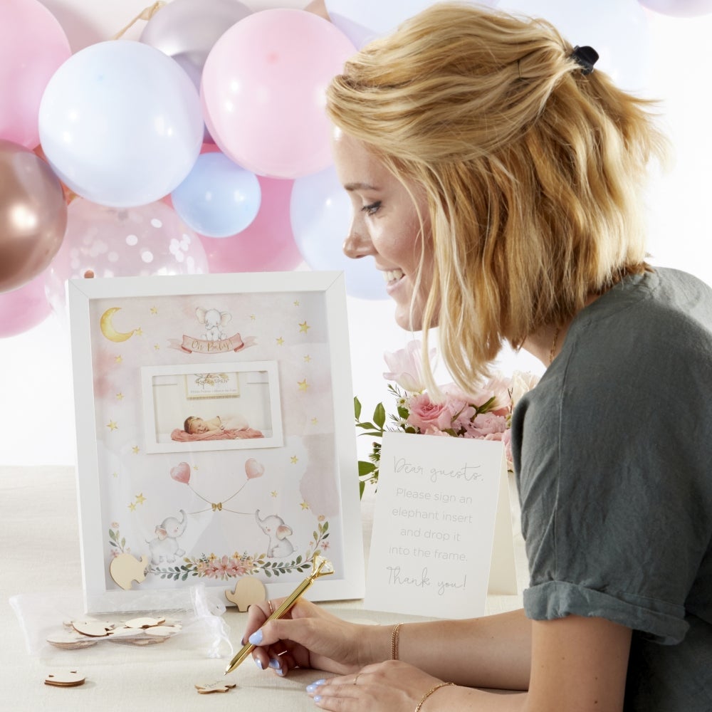 Baby Shower Guest Book Alternative - Elephant Baby Shower (Pink)