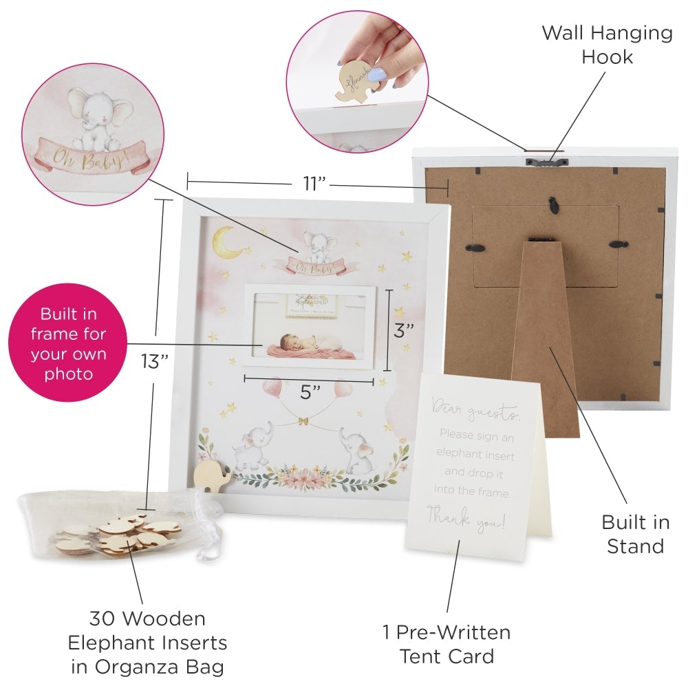 Baby Shower Guest Book Alternative - Elephant Baby Shower (Pink)