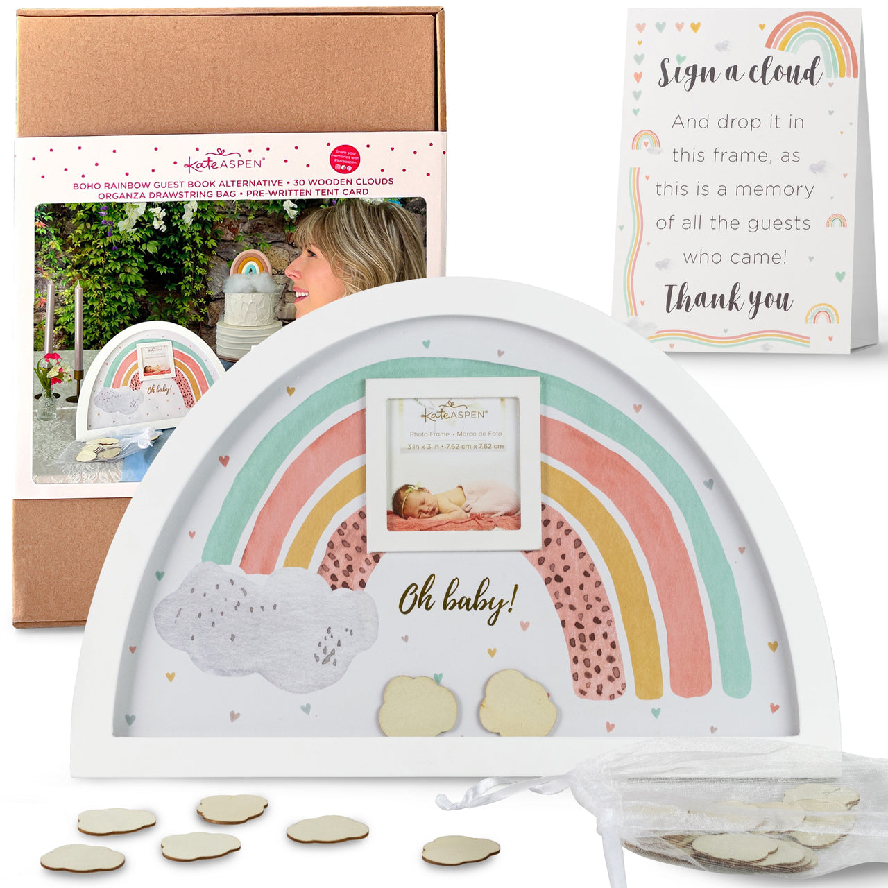 Baby Shower Guest Book Alternative - Boho Rainbow Frame Atlernate silo