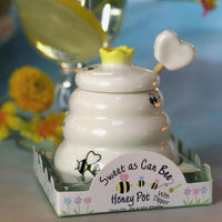 Thumbnail for Sweet As Can Bee Ceramic Honey Pot with Wooden Dipper - Small