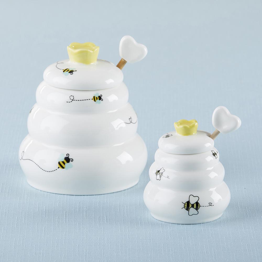Sweet As Can Bee Ceramic Honey Pot with Wooden Dipper - Small