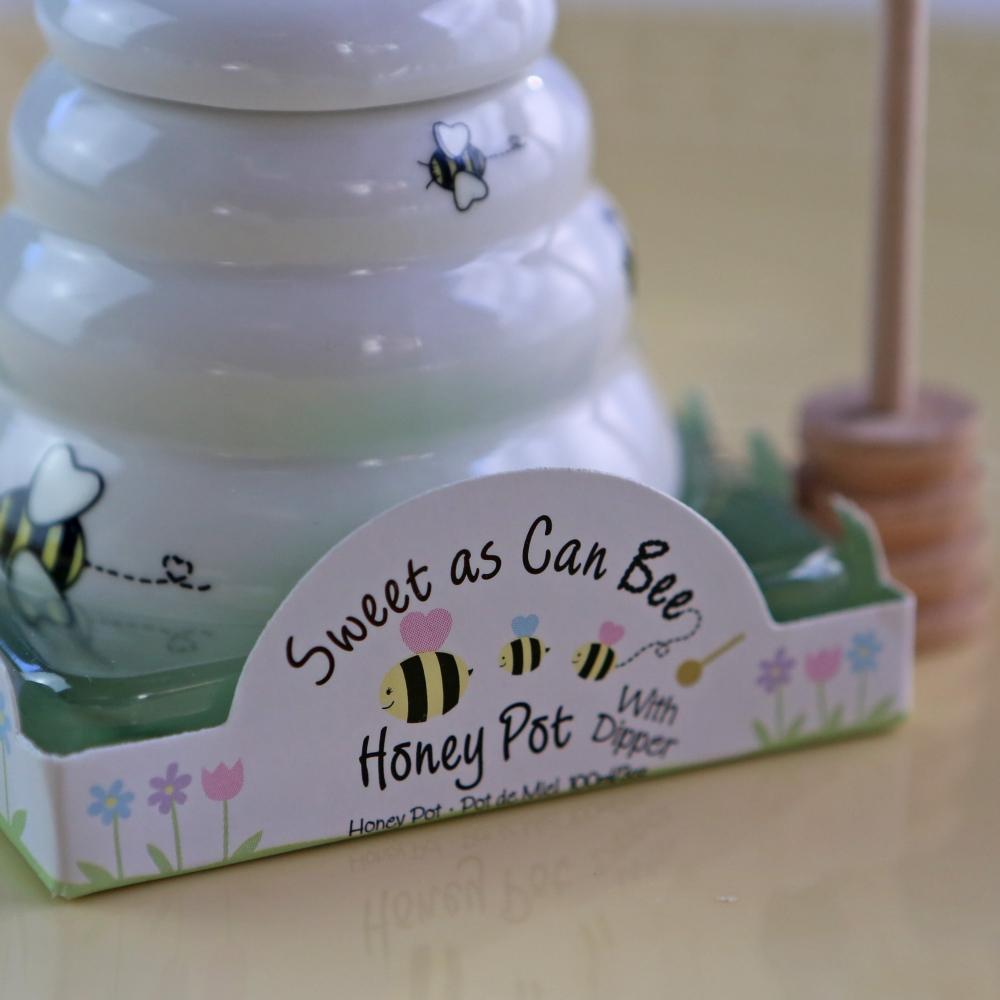 Sweet As Can Bee Ceramic Honey Pot with Wooden Dipper - Small
