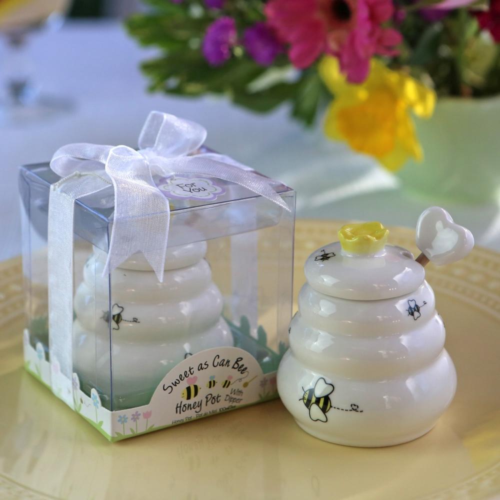 Sweet As Can Bee Ceramic Honey Pot with Wooden Dipper - Small