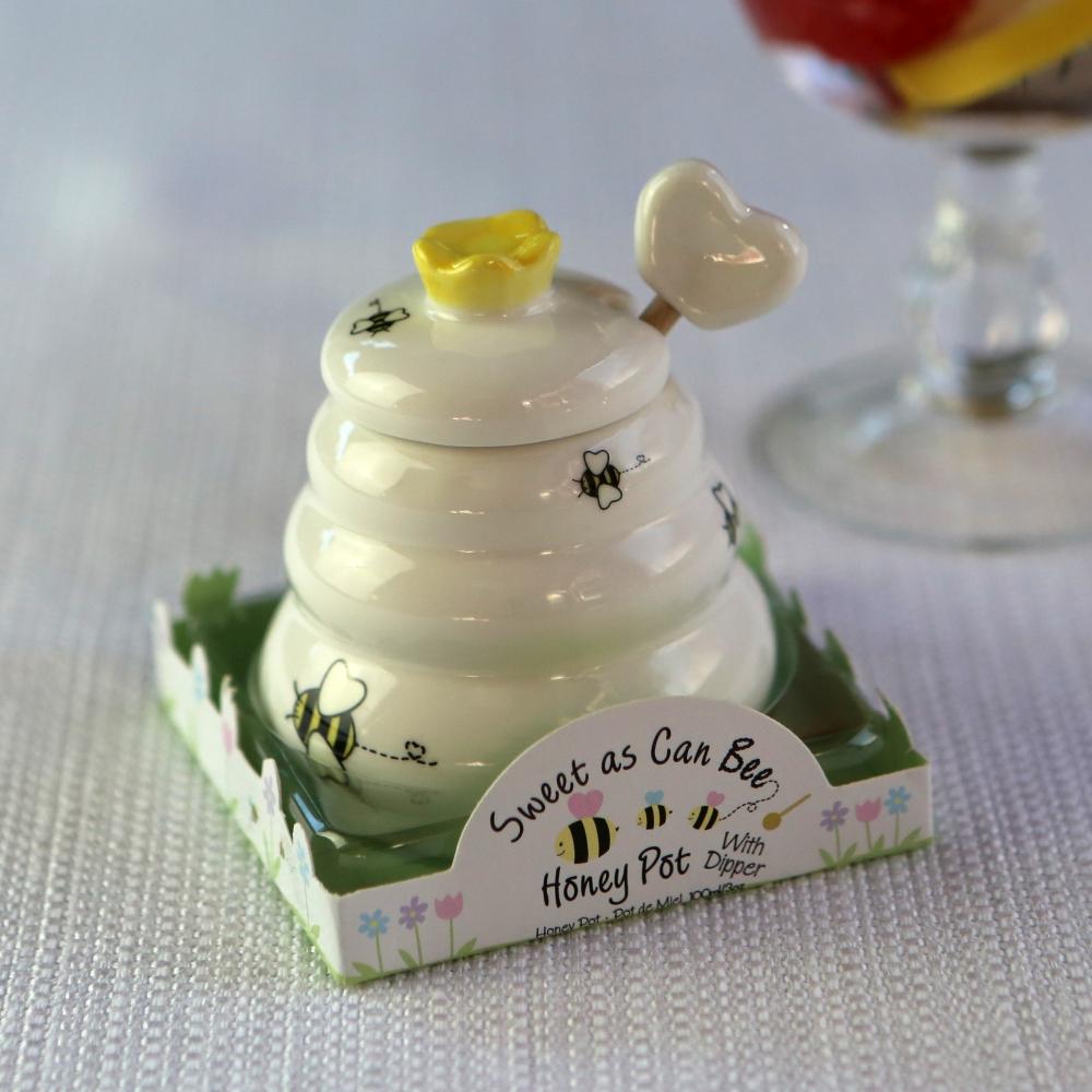 Sweet As Can Bee Ceramic Honey Pot with Wooden Dipper - Small