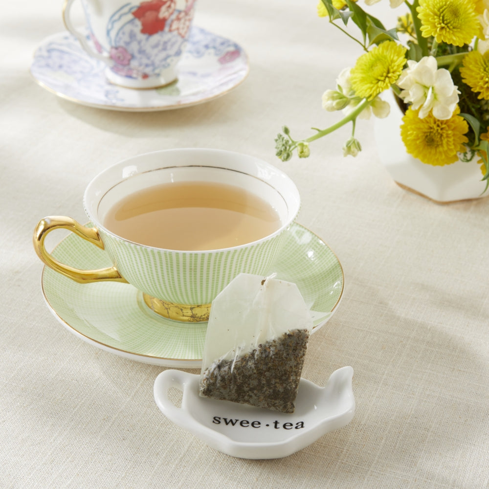 Swee-Tea Ceramic Tea-Bag Caddy in Black & White Serving-Tray Gift Box (Set of 4)
