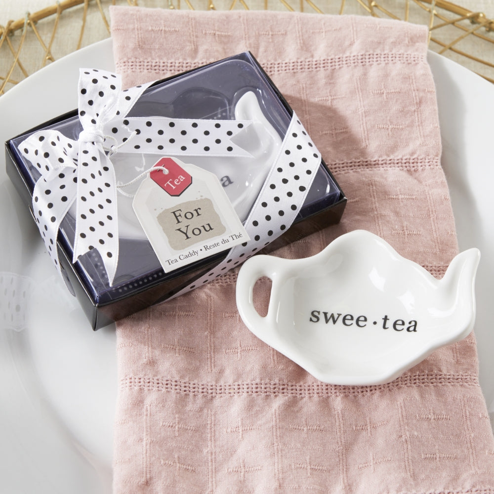 Swee-Tea Ceramic Tea-Bag Caddy in Black & White Serving-Tray Gift Box (Set of 4)