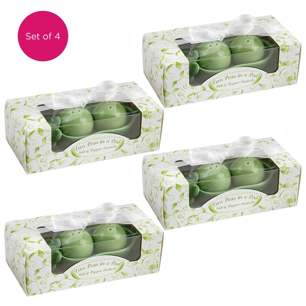 Two Peas in A Pod Ceramic Salt & Pepper Shakers (Set of 4)