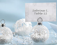 Thumbnail for Snow Flurry Flocked Glass Ornament Place Card/Photo Holder (Set of 6)