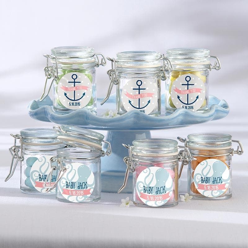 Personalized Nautical Baby Themed Glass Favor Jars