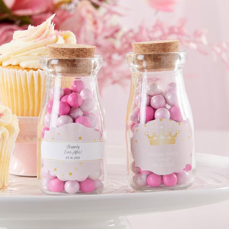 Personalized Princess Party Vintage Milk Bottle Favor Jar (Set of 12)