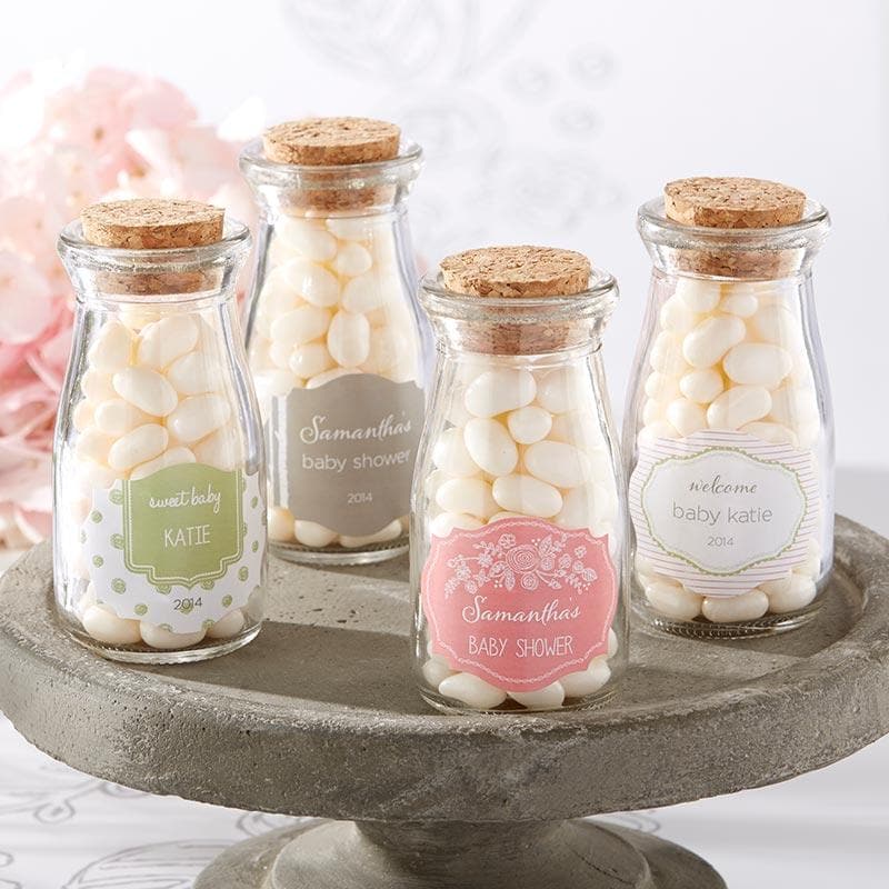 Personalized Rustic Baby Shower Vintage Milk Bottle Favor Jar (Set of 12)